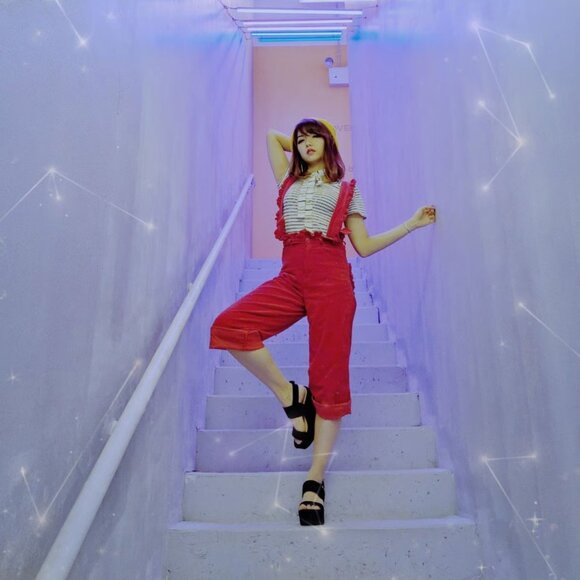 Lazy Oaf Frilly Heart Corduroy Suspender Dungaree Trouser Pants 23109 - Picture 2 of 10